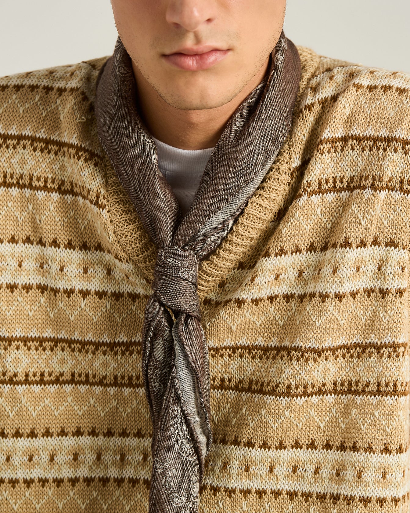 SCARF WITH PAISLEY PATTERN BROWN IN WOOL, LINEN, SILK AND CASHMERE - Image 4
