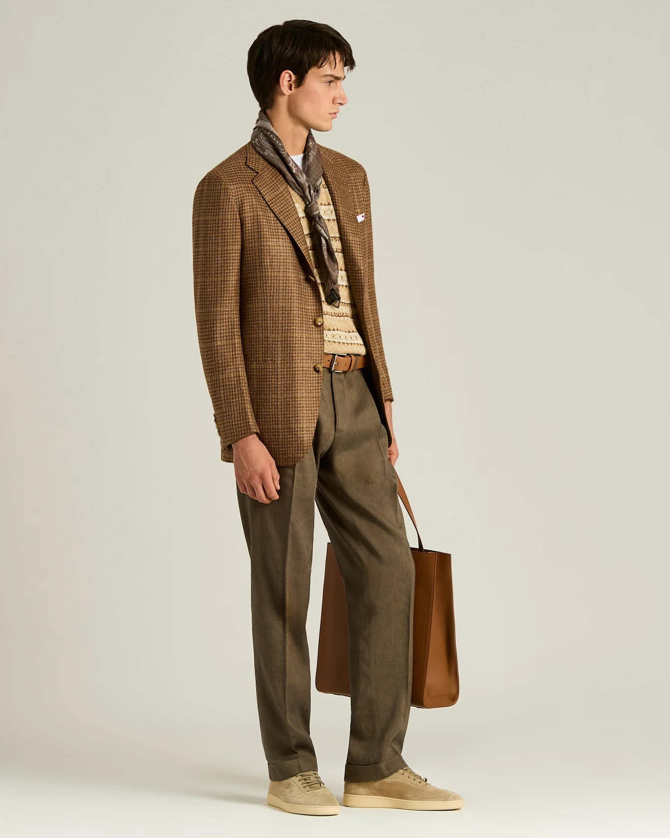 SCARF WITH PAISLEY PATTERN BROWN IN WOOL, LINEN, SILK AND CASHMERE - Image 5